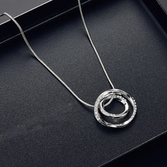 Circle Jewelry Set Inlaid Rhinestones Pendant Necklace & Dangle Earrings