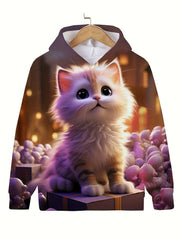 Girls 3D Kitty In Space Hooded Sweatshirt Pullover