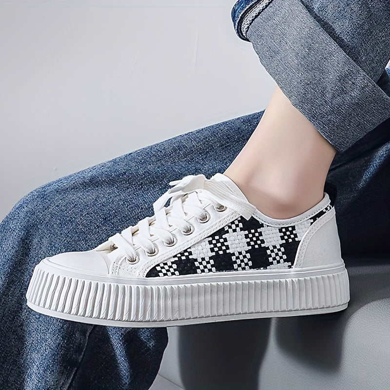 Women's Plaid Canvas Lace Up Low Top Shoes