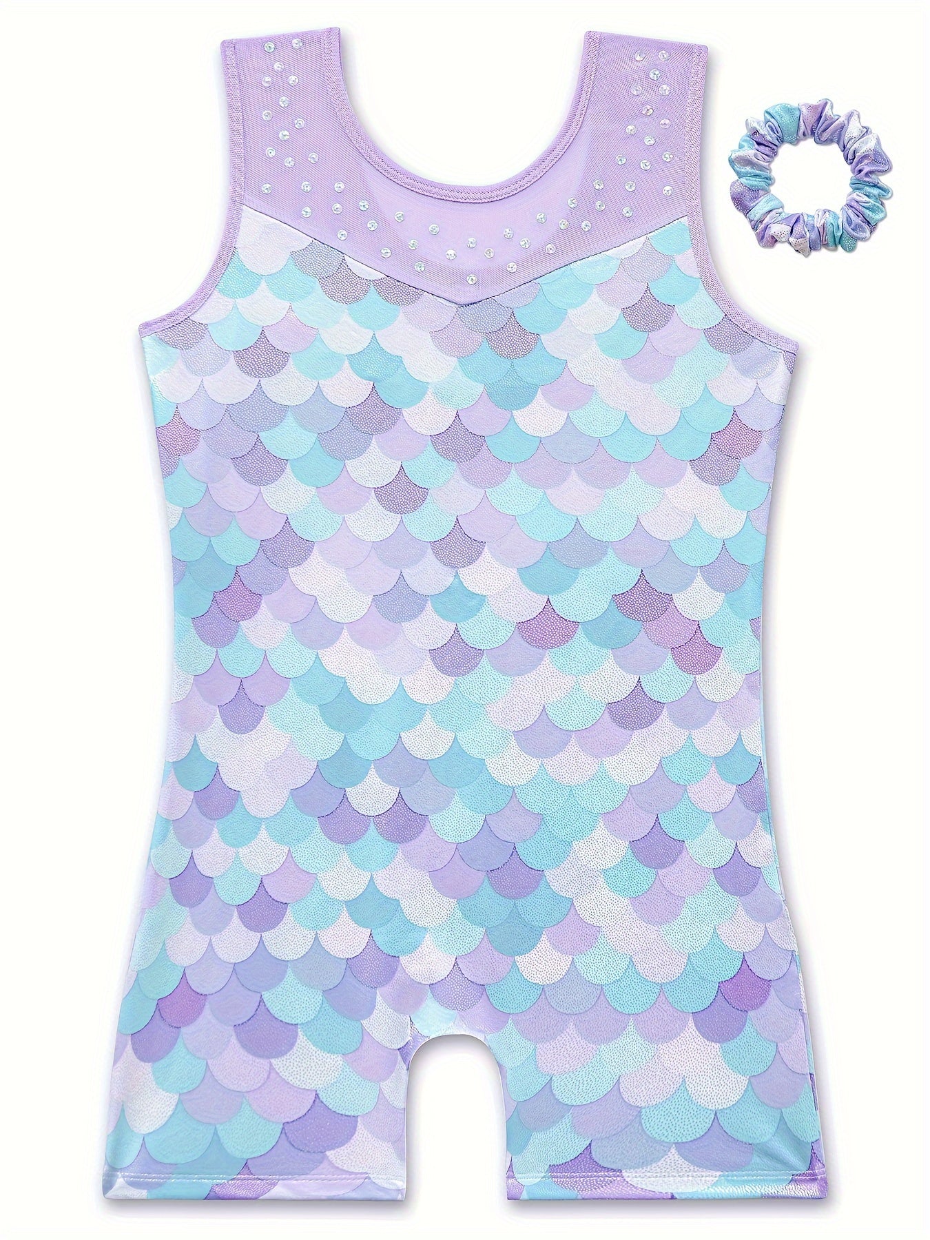 Girls Fish Scale Sleeveless Gymnastics Outfit for Dance Practice