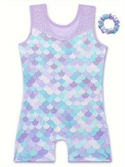 Girls Fish Scale Sleeveless Gymnastics Outfit for Dance Practice