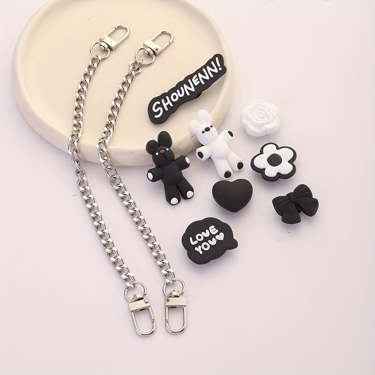 10pcs Cartoon Bunny Shoe Charm With Chain & Pattern Clogs Buckle