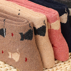 5 Pairs Cartoon Cat Print Socks For Women Cute & Cozy Mid Tube Stockings