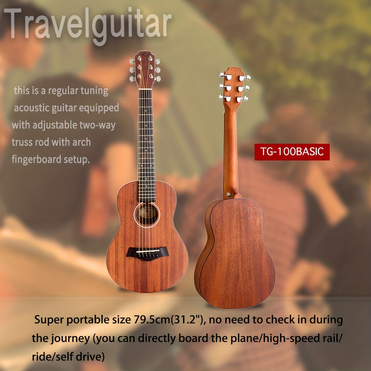 RP TG100 Acoustic Travel Guitar 78 74 Cm Natural Beginner
