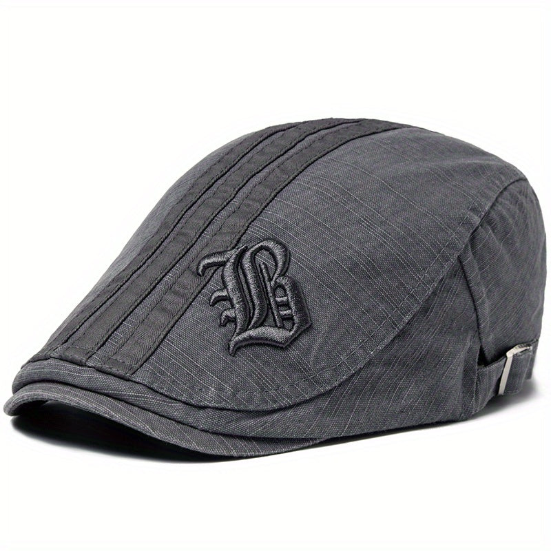 Embroidered Visor Beret Men's Adjustable Hat Vintage Casual Style
