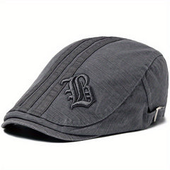 Embroidered Visor Beret Men's Adjustable Hat Vintage Casual Style