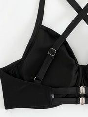  Cross Front V Neck Crisscross Back Bikini Top