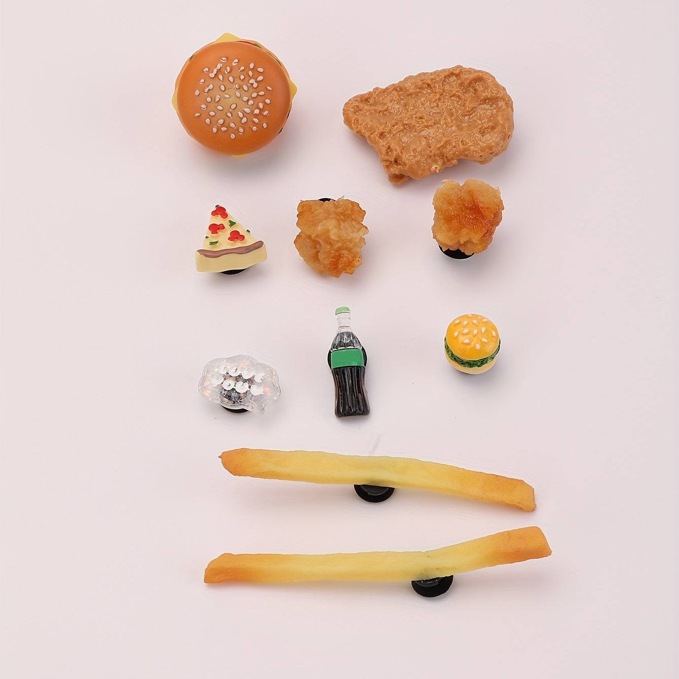 10pcs Cartoon Food Shoe Charms Set Hamburger Chicken Fries DIY Pack Accessories