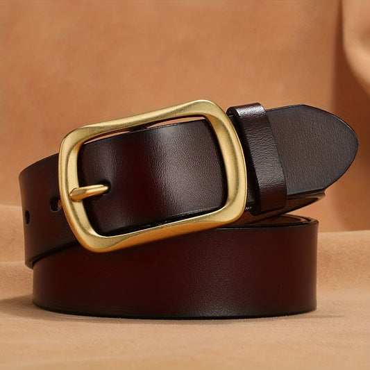 Cowhide Copper Pin Buckle Men's Belt Green Middle Aged Jeans Retro Belt