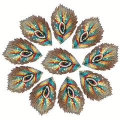 10pcs Peacock Feather Sequins Embroidered Cloth Patches For Clothing Repair