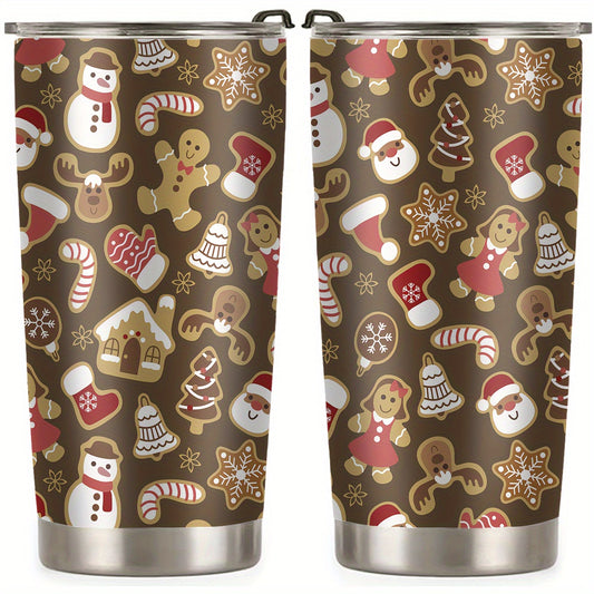Christmas Printed Stainless Steel Tumbler 590ml with Straw