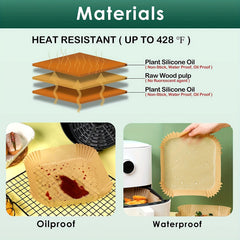 100pcs Square Disposable Paper Liners High Temp Resistant for Air Fryer