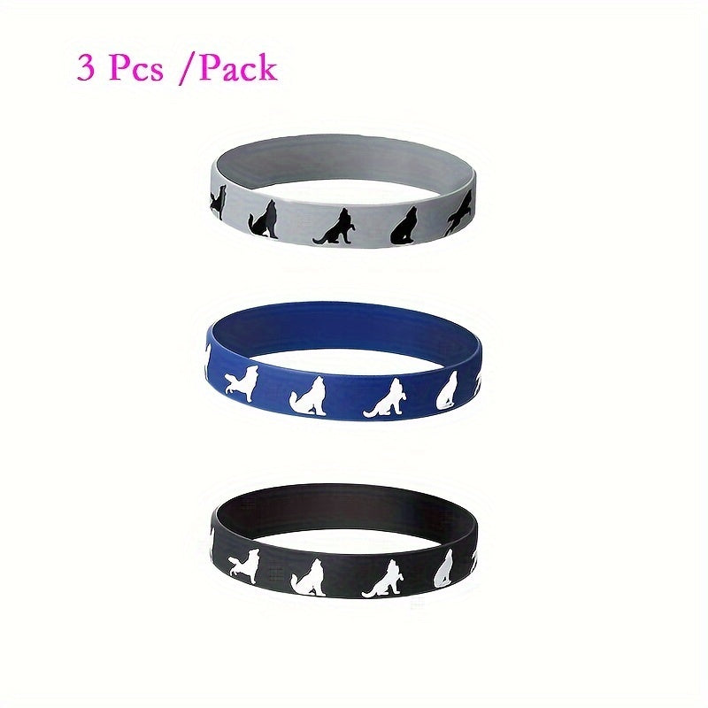 3Pcs Wolf Themed Party Silicone Bracelets