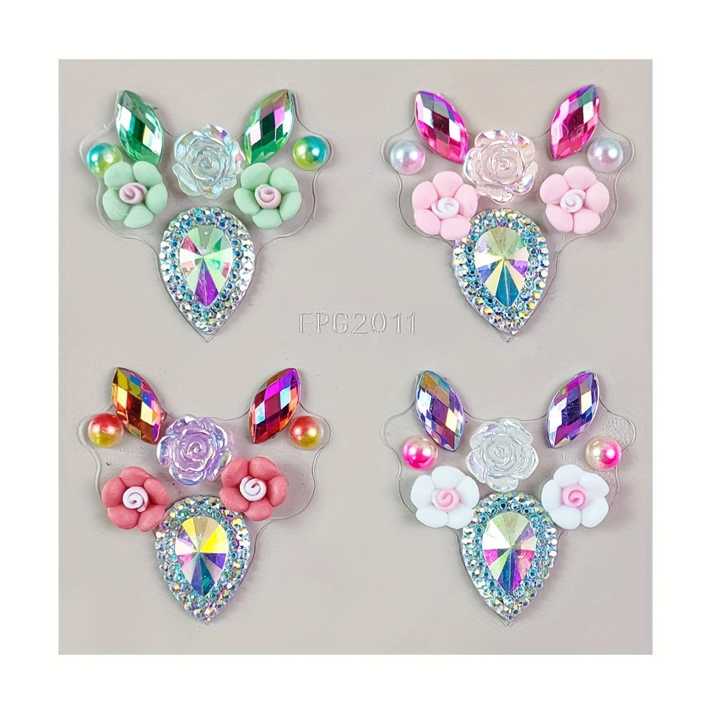 20pcs Heart Shaped Gem Face Stickers Rainbow Eye Makeup for Stage & Party