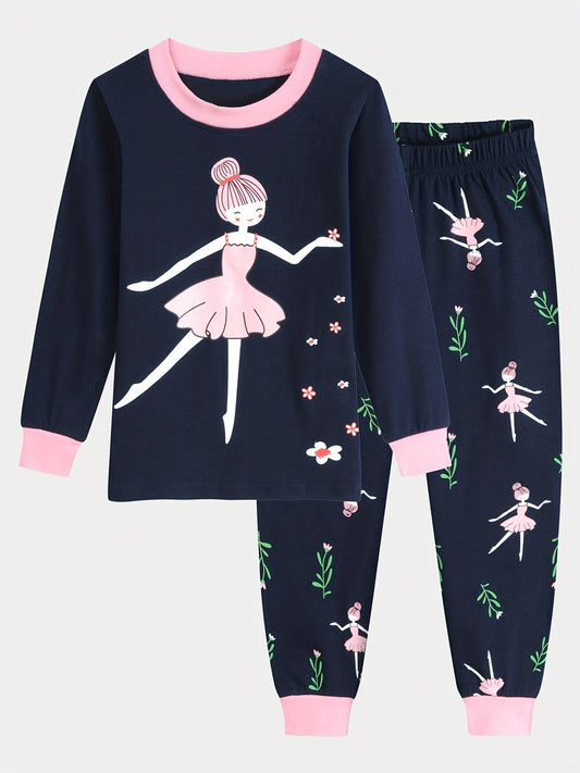 Girls Autumn Loungewear Set Long Sleeve Top & Trousers Dance Pajamas Set