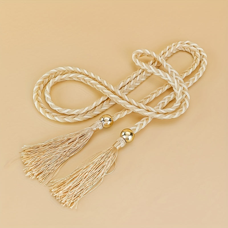 Women's Tassel Skinny Chain Belts Casual Dress Belts Woven Rope Belts