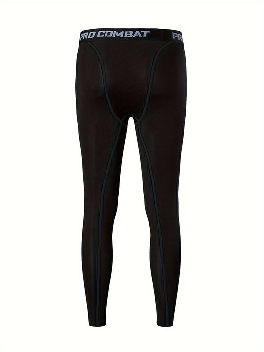 Men's Plush Solid Pocket Leggings Active Warm Compression Pants