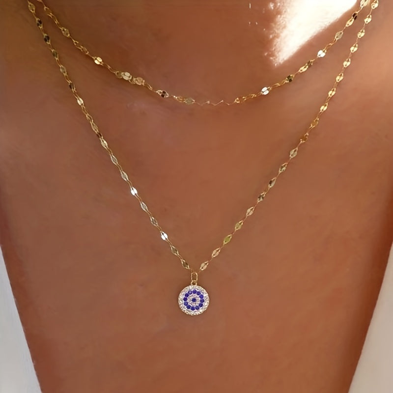 Evil's Eye Crystal Double Layer Necklace 18K Plated Sweater Chain