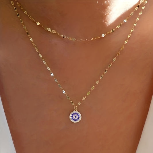 Evil's Eye Crystal Double Layer Necklace 18K Plated Sweater Chain