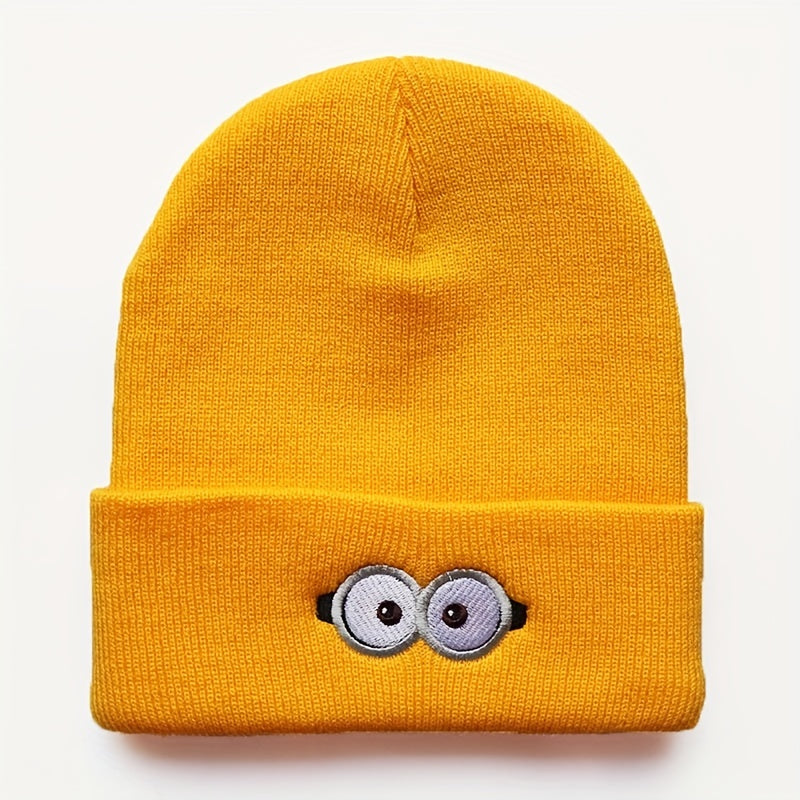 Cartoon Eye Embroidery Beanie Solid Anime Knitted Hat Unisex Lightweight Warm