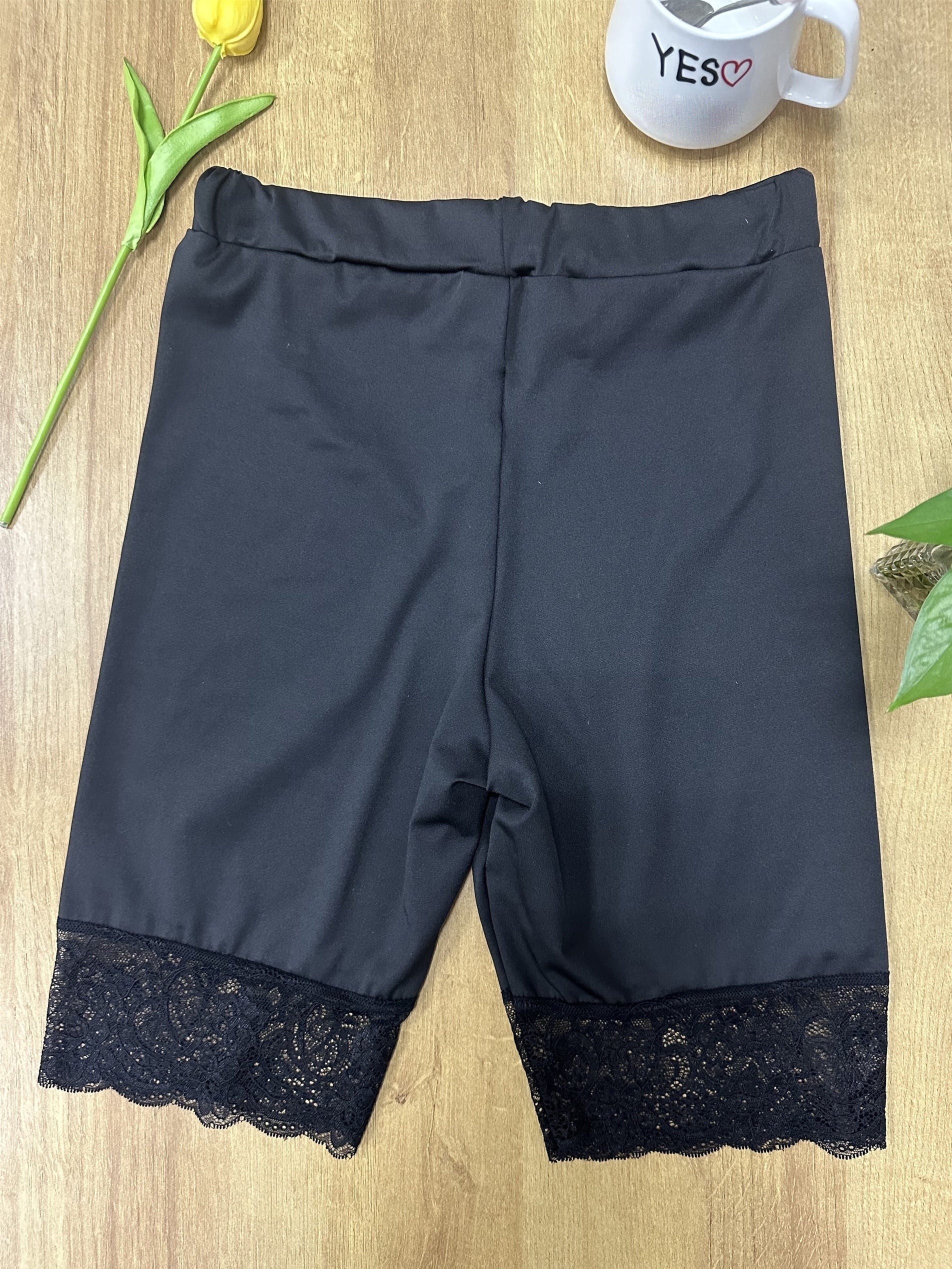 High Waist Lace Trim Leggings for Women