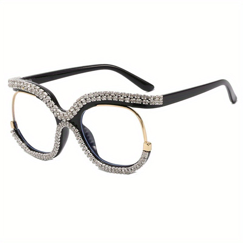 Clear Lens Rhinestone Decor Glasses Anti Light Photo Booth Props