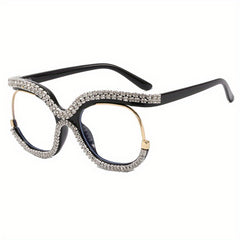 Clear Lens Rhinestone Decor Glasses Anti Light Photo Booth Props