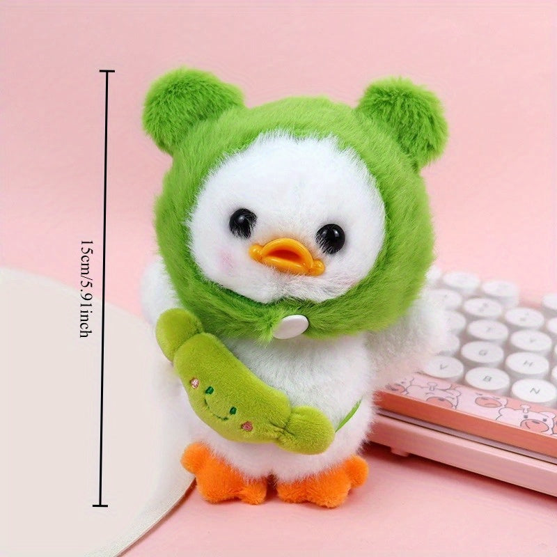 2pcs Plush Duckling Keychains Soft Stuffed Toys Green Hoods Orange Feet Beaks