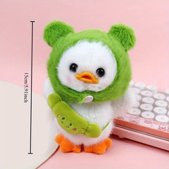 2pcs Plush Duckling Keychains Soft Stuffed Toys Green Hoods Orange Feet Beaks