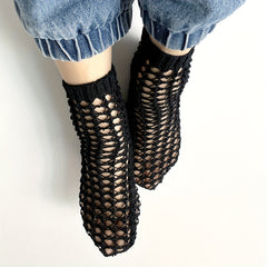Solid Fishnet Socks Hollow Out Crew Stockings