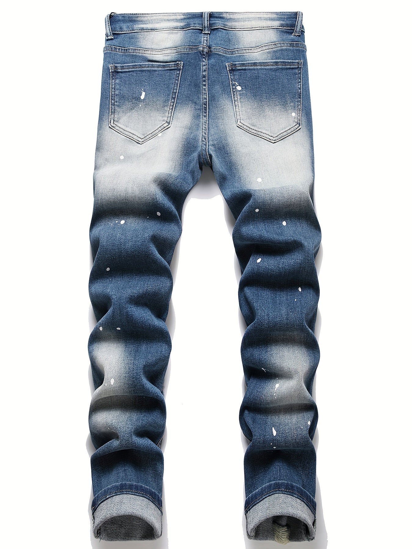 Patterned Ripped Straight Slim Fit Denim Jeans
