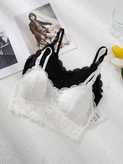 2pcs Lace Wireless Bras Scalloped Trim Intimates Bra Women's Lingerie