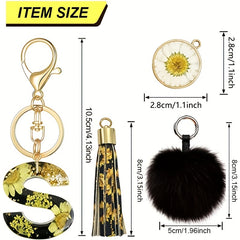 Sunflower Pattern Resin Letter Keychain with Tassel