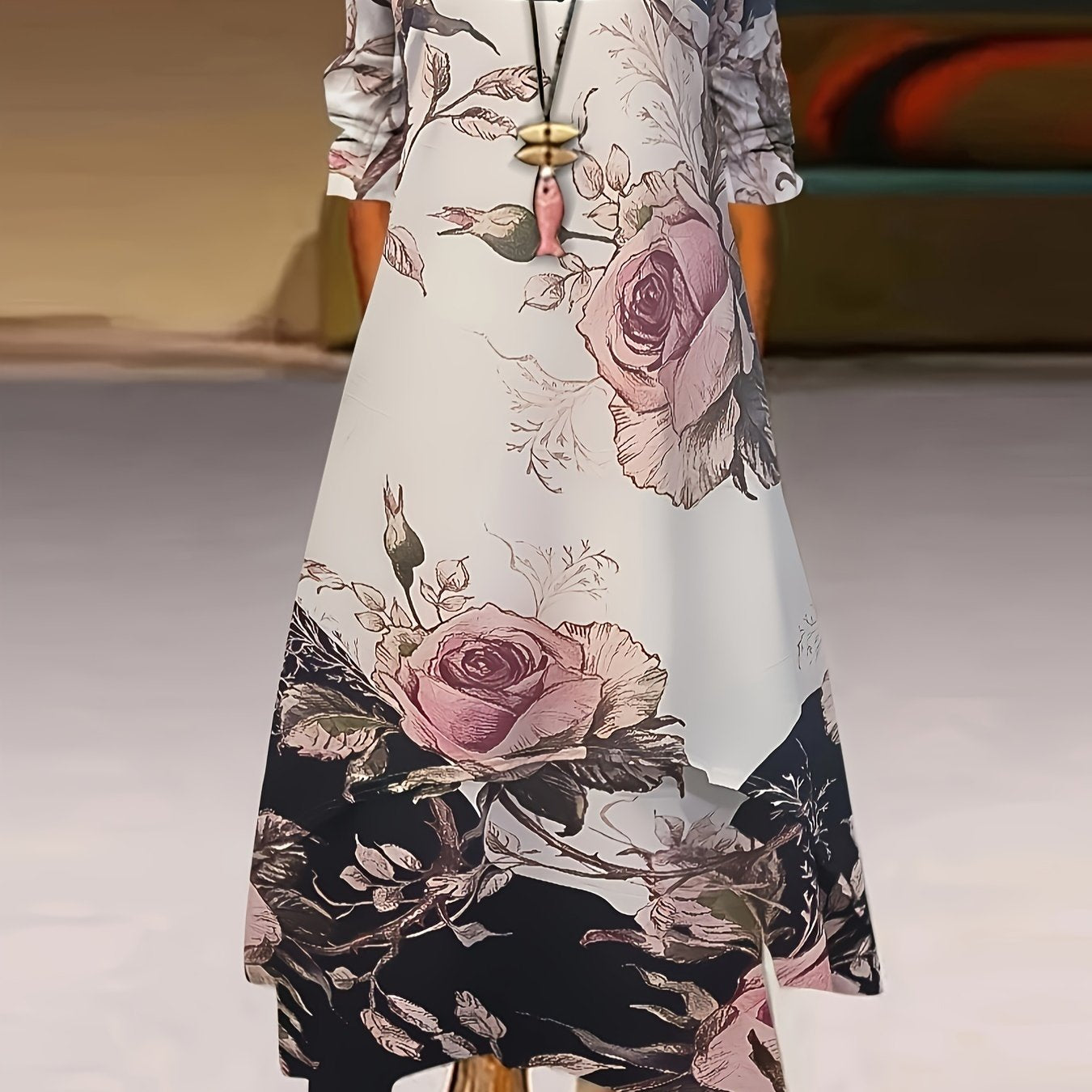  Floral Print Maxi Dress With Pockets