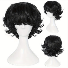 Short Wavy Men's Cosplay Wig with Bangs and Wig Cap