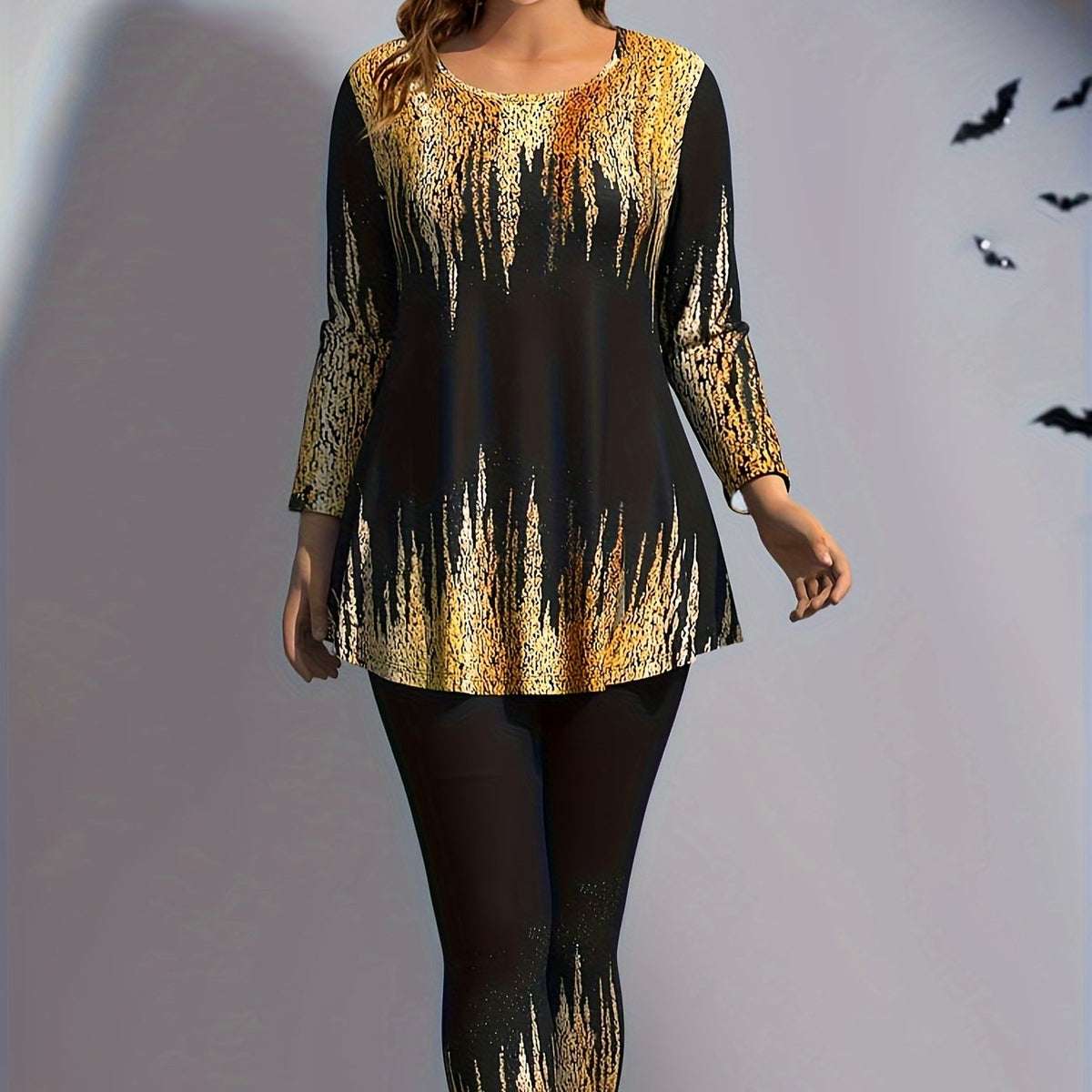  Ombre Graphic Print Tunic Top & Leggings Set