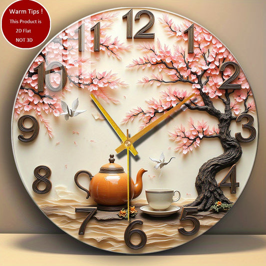 Japanese Sakura Blossom & Teapot Clock Vintage Floral Decor