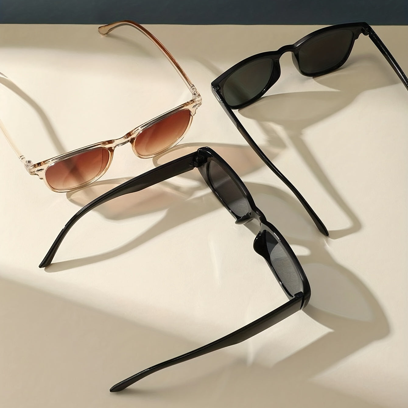 3 Pairs Square Sunglasses Rivet Anti Glare UV400 Sun Shades