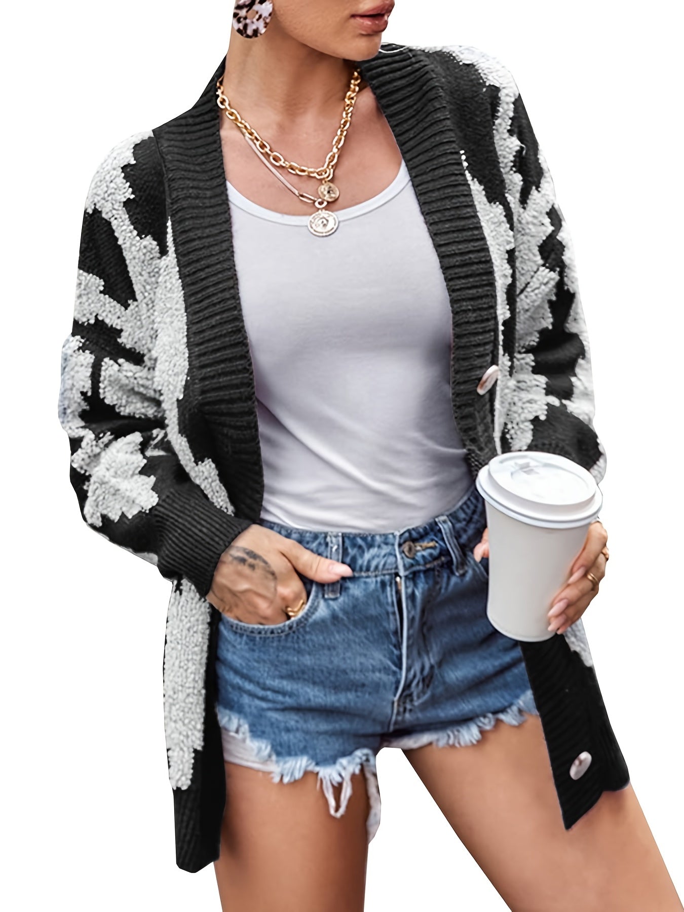  Casual Cardigan Women's Plus Button Up Long Sleeve Knit Coat