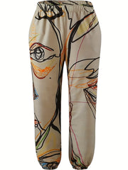 Y2K Sporty Plus Size Graffiti Print Stretch Baggy Pants