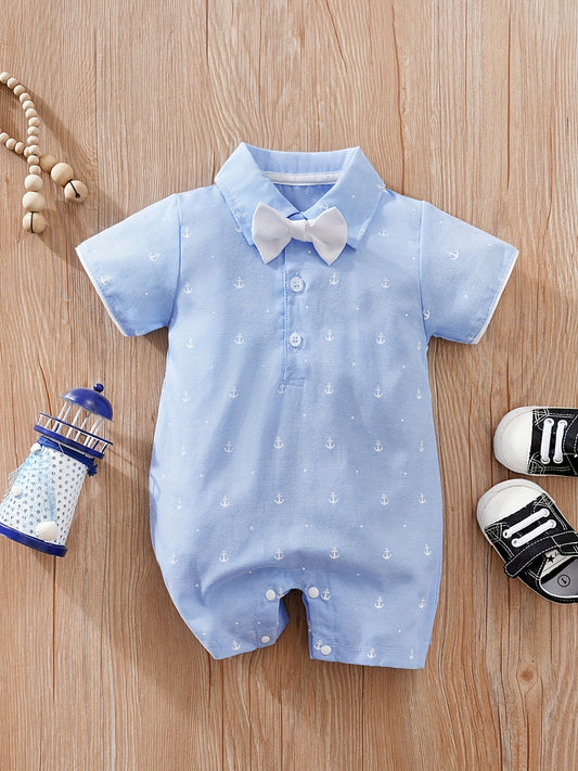 Baby Boy Short Sleeve Cartoon Bow Bodysuit