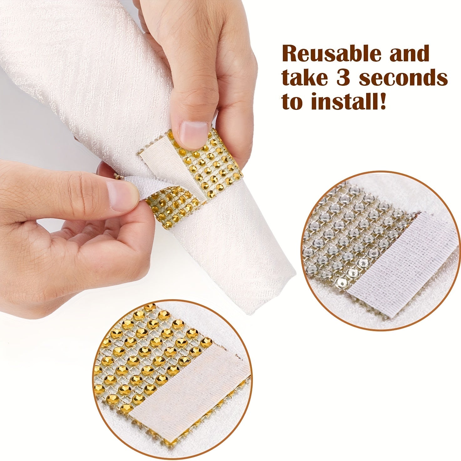 6pcs Rhinestone Napkin Rings for Parties, Weddings, and Gatherings
