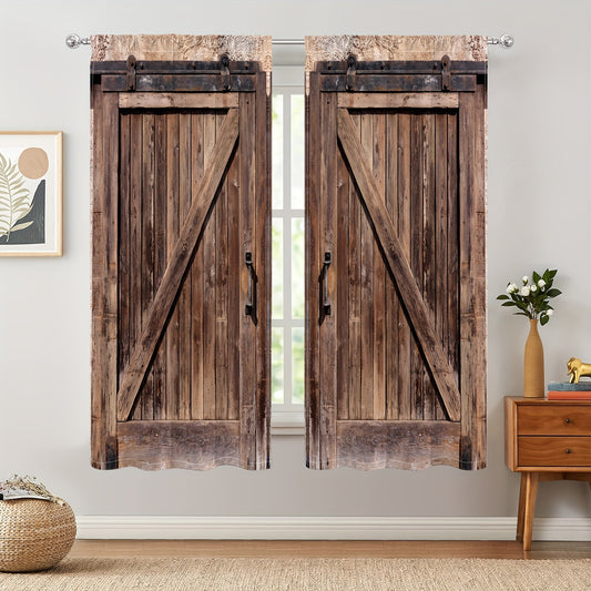 Rustic Barn Door Print Curtains Set of 2