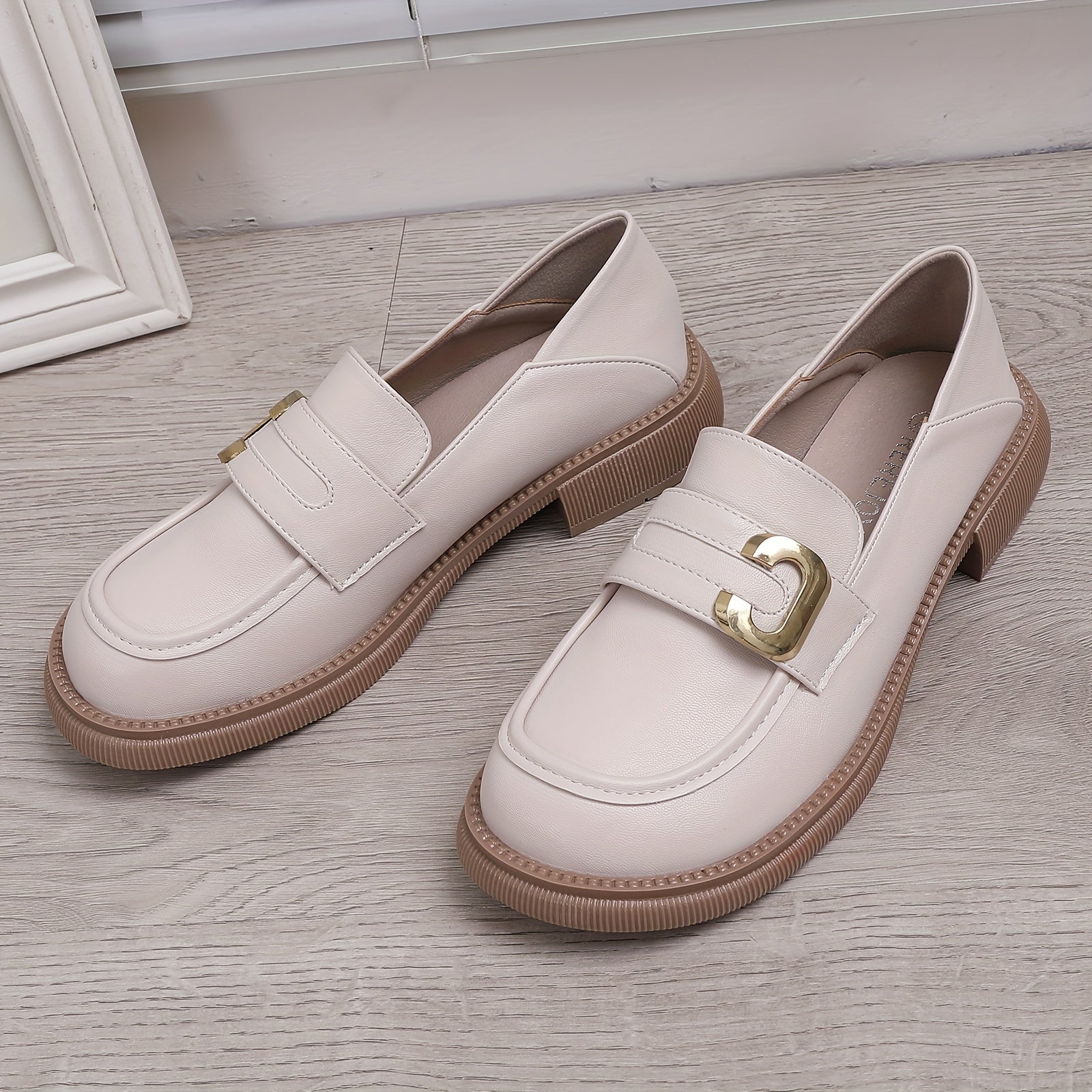 Women's Buckle Strap Loafers Faux Leather Platform Slip On Shoes