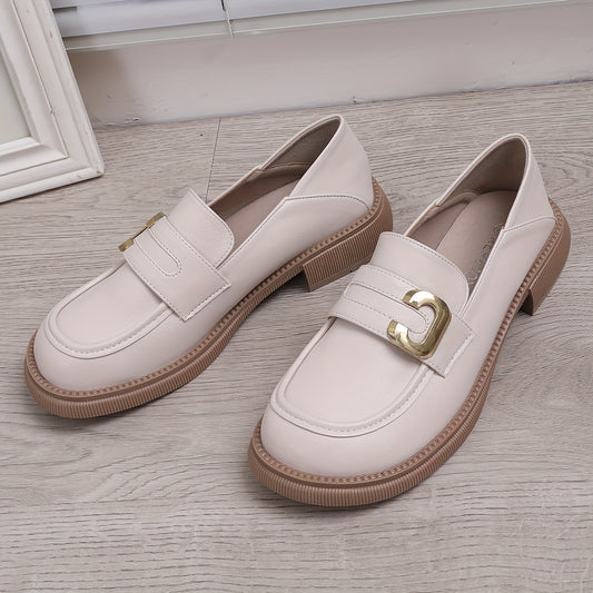 Women's Buckle Strap Loafers Faux Leather Platform Slip On Shoes