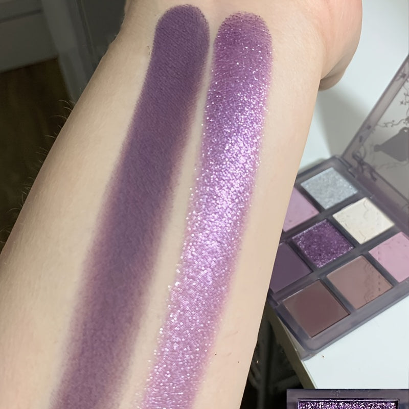 9-Color Purple Eyeshadow Palette, Velvet Finish, Matte & Shimmer