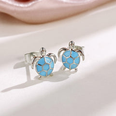 Sterling Silver Opal Turtle Stud Earrings Ocean Jewelry
