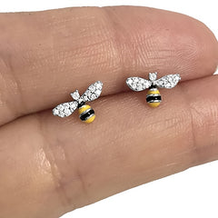 Zircon Bee Stud Earrings Silver Plated Minimalist Style Jewelry