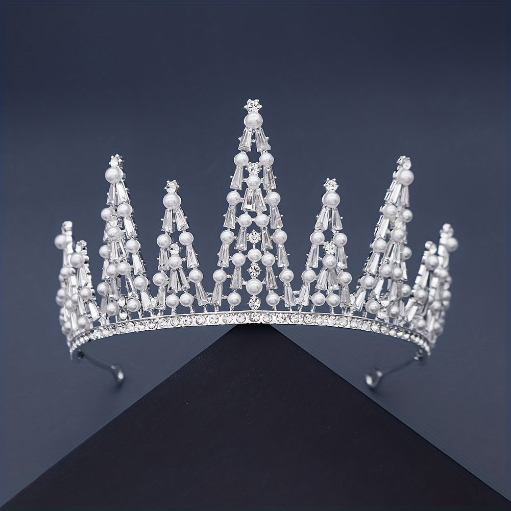 Baroque Faux Pearl Crown Birthday Crystal Crown Wedding Tiara