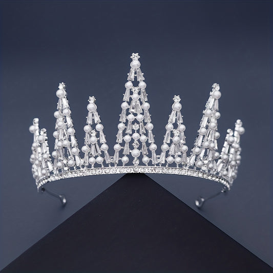 Baroque Faux Pearl Crown Birthday Crystal Crown Wedding Tiara